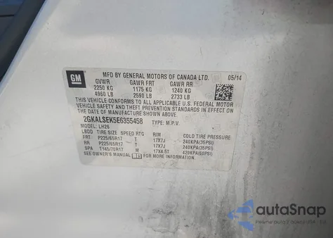 2014 GMC Terrain Slt-1 из США, поврежденный, VIN 2GKALSEK5E6355458